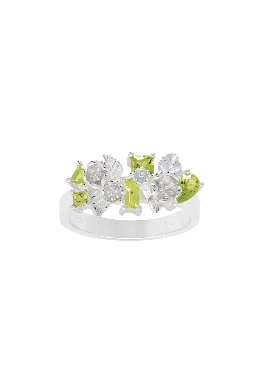 Rock Garden Flowers Ring Silver & Peridot