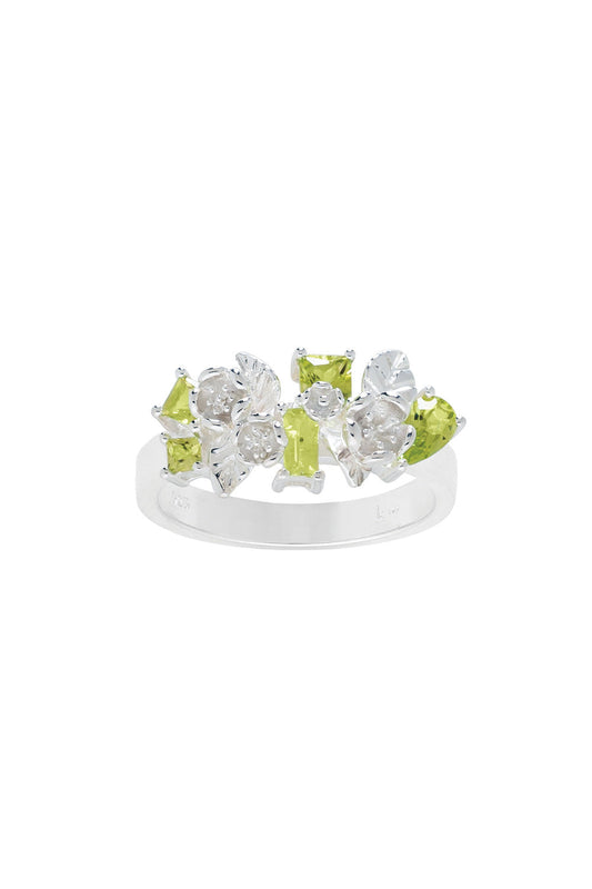 Rock Garden Flowers Ring Silver & Peridot