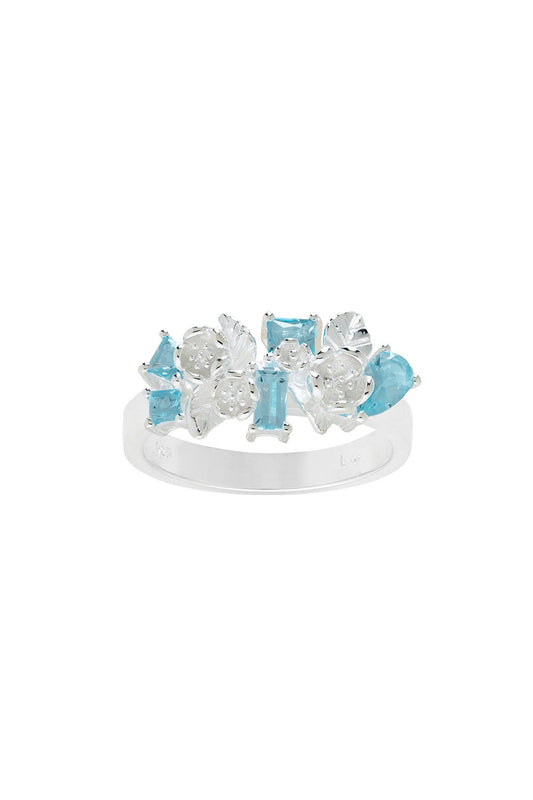 Rock Garden Flowers Ring Silver & Topaz