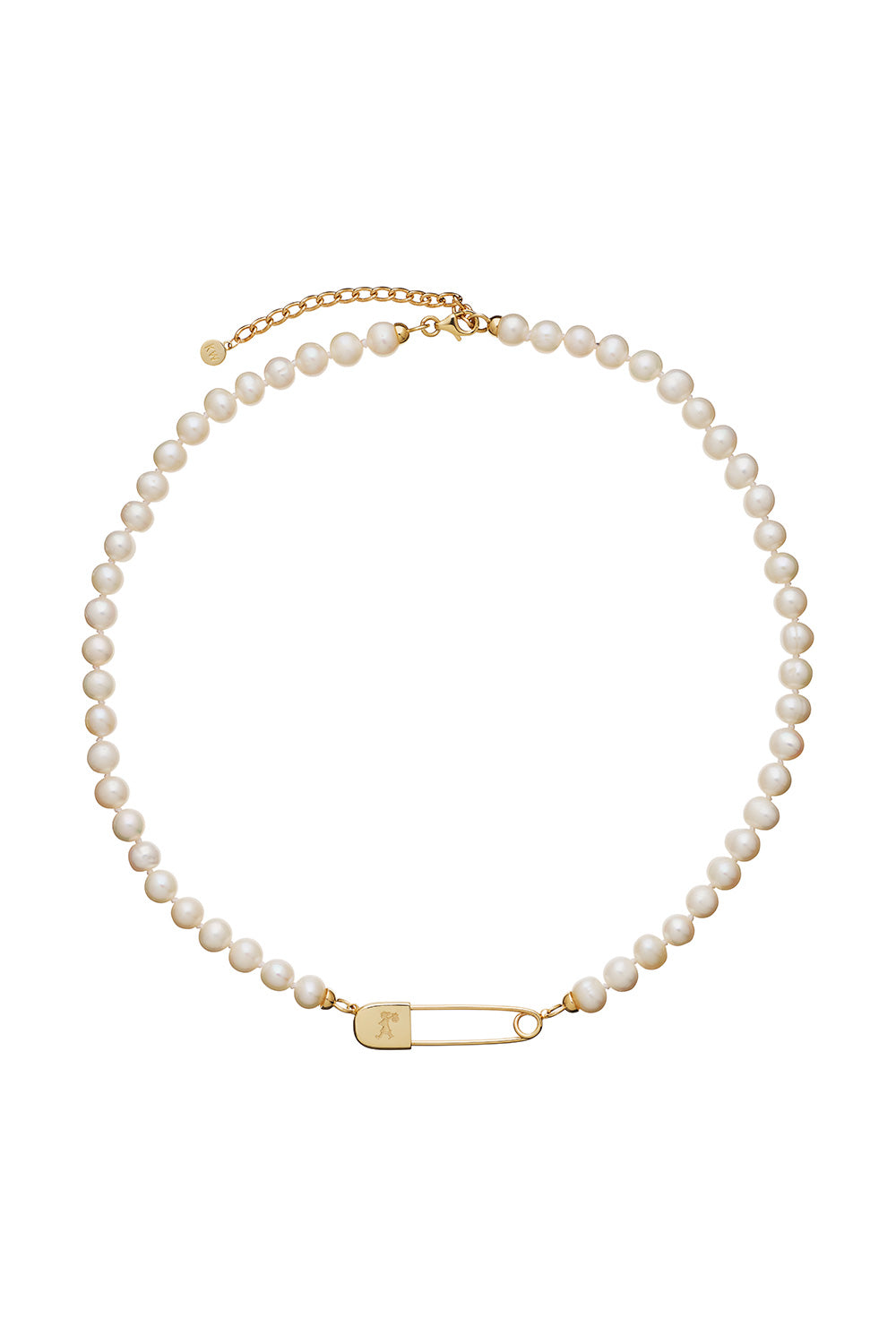 Runaway Safety Pin & Pearl Necklace Gold-Plated