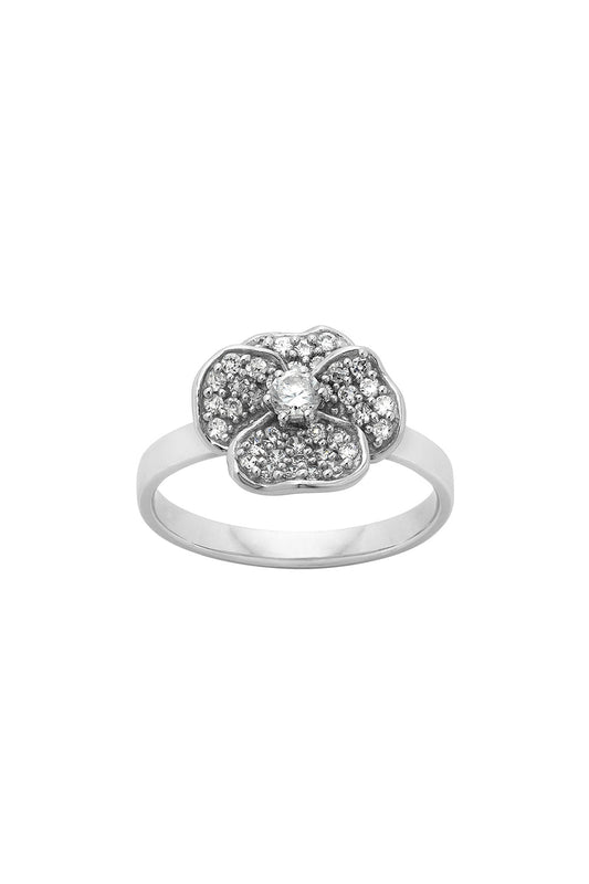 Single Pansy Diamond Ring, 9ct White Gold. .43ct Diamond