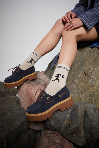 Stone Street 3-Eye Lug Boat Shoe Dark Blue Suede