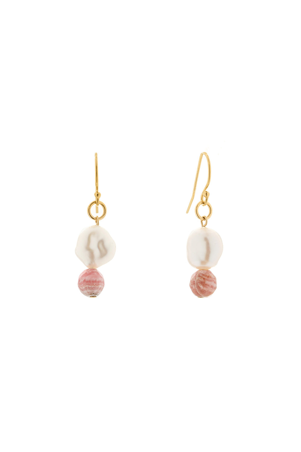 Everyday Hook Pearl and Rhodochrosite Earrings