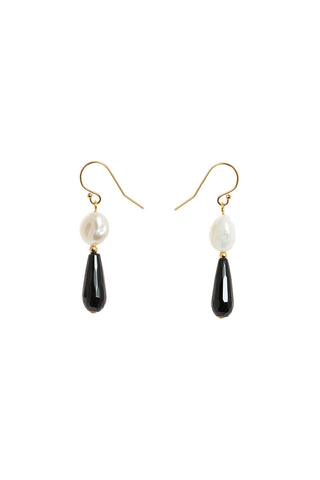 Everyday Hook Pearl and Black Agate Earrings