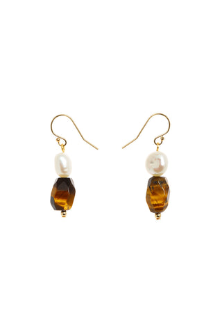 Everyday Hook Pearl and Tiger's Eye Earrings