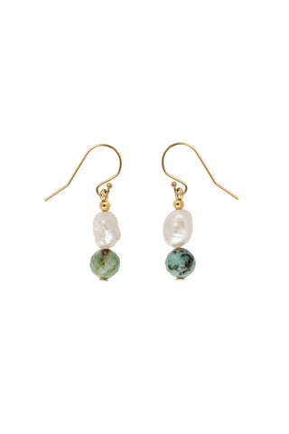 Everyday Hook Pearl and Turquoise Earrings