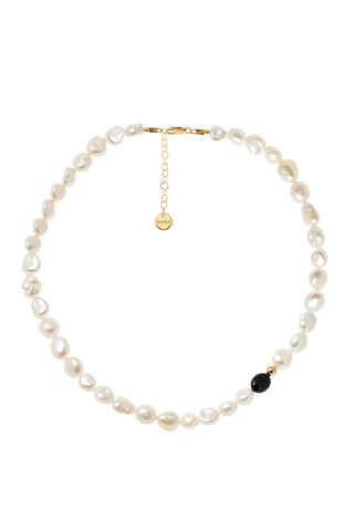 Large Pearl with Black Agate Necklace