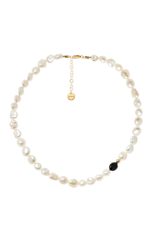 Large Pearl with Black Agate Necklace