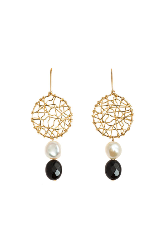 Midi Daydreamer Pearl and Black Agate Earrings