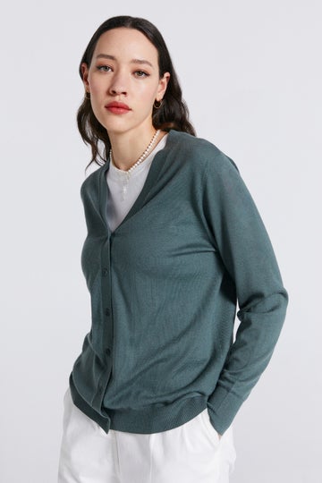 Soft Sage, Cashmere V Neck Sweater