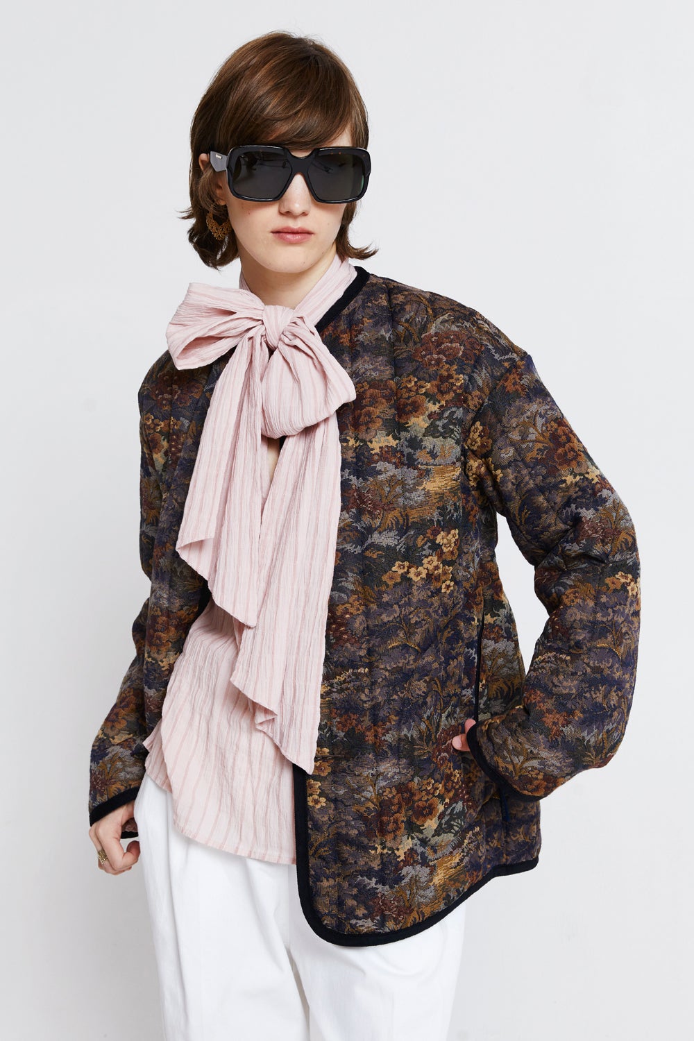 Lavenham Jacquard Shop Coat Floral Brown | Karen Walker