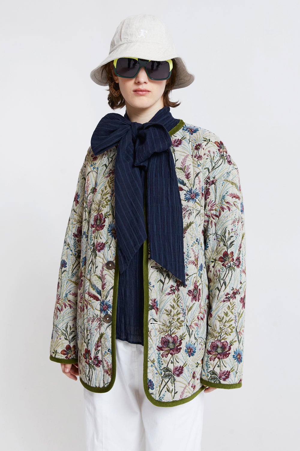 Lavenham Jacquard Shop Coat Floral Cream Karen Walker