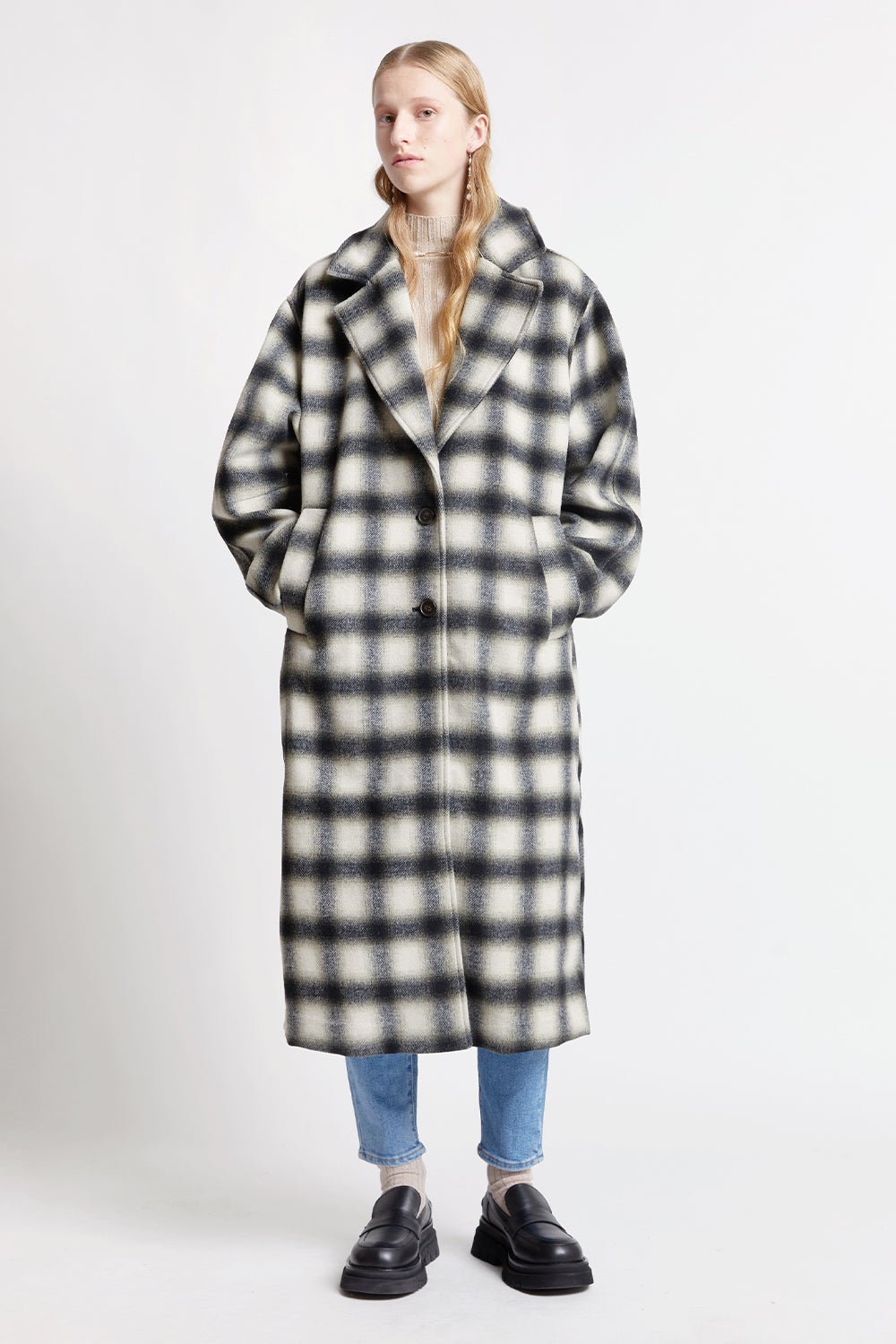 Levi s Agnes Wool Coat Caviar Plaid Karen Walker