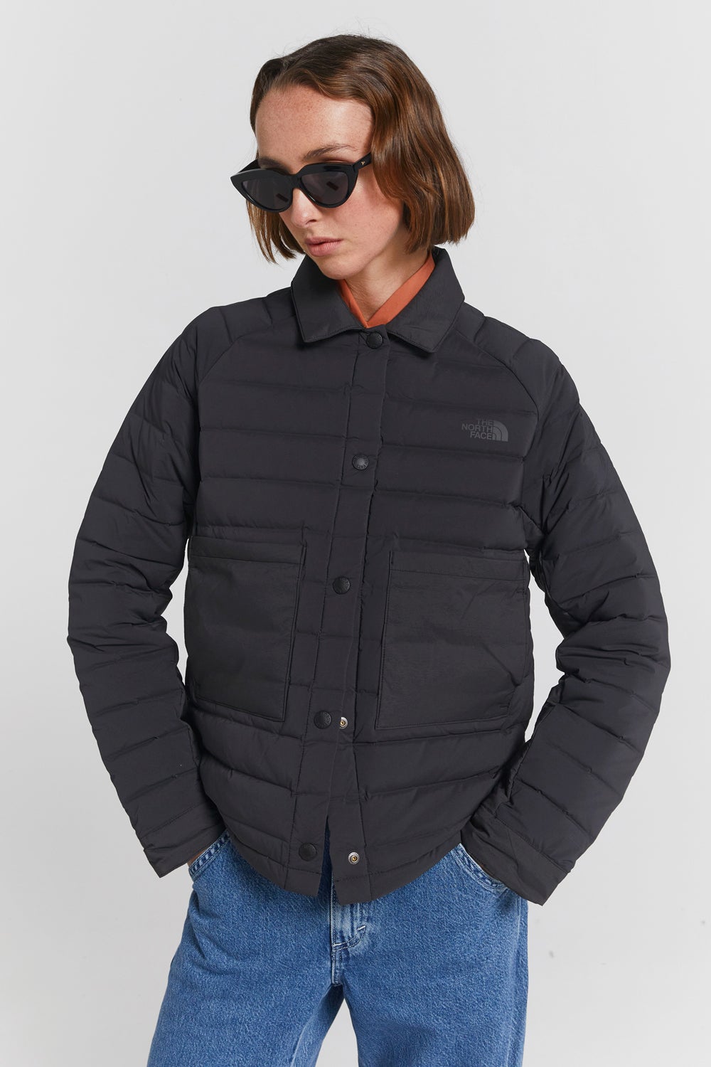 The North Face Belleview Stretch Down Shacket Black | Karen Walker